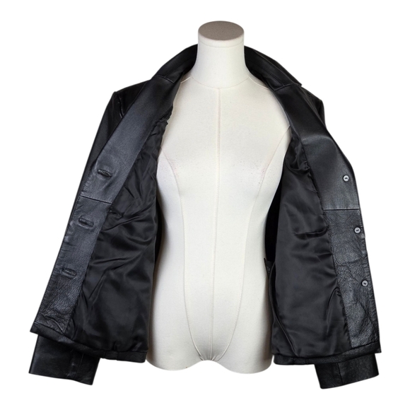 Vintage KC Collections Black Genuine Leather Blazer Jacket Women’s L Y2K 90s - Picture 7 of 11